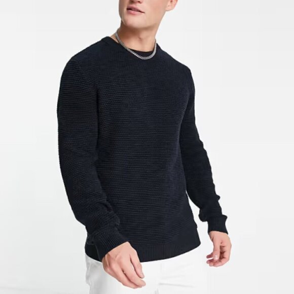 Selected Homme Horizontal Ribbed Knit Crew Pullover Sweater - Picture 1 of 7